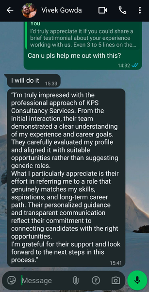 Candidate testimonial